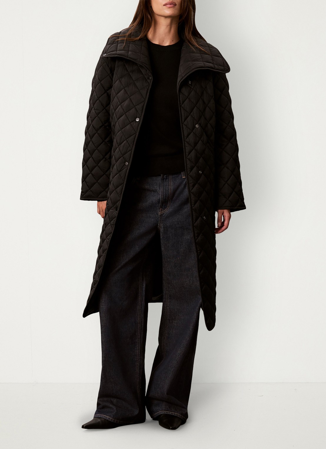 Calvin Klein Mantel met quilt patroon en paspelzakken - voorkant 5 zwart