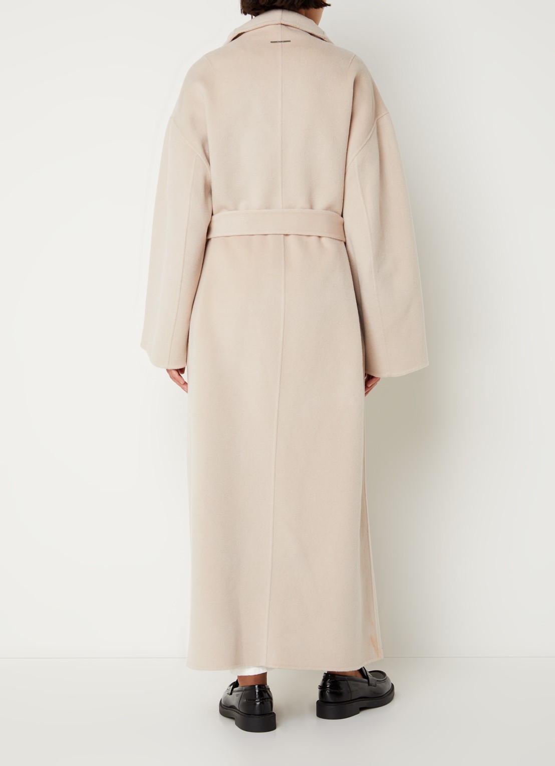 Calvin Klein Mantel van wol met strikceintuur en steekzakken - achterkant 4 beige