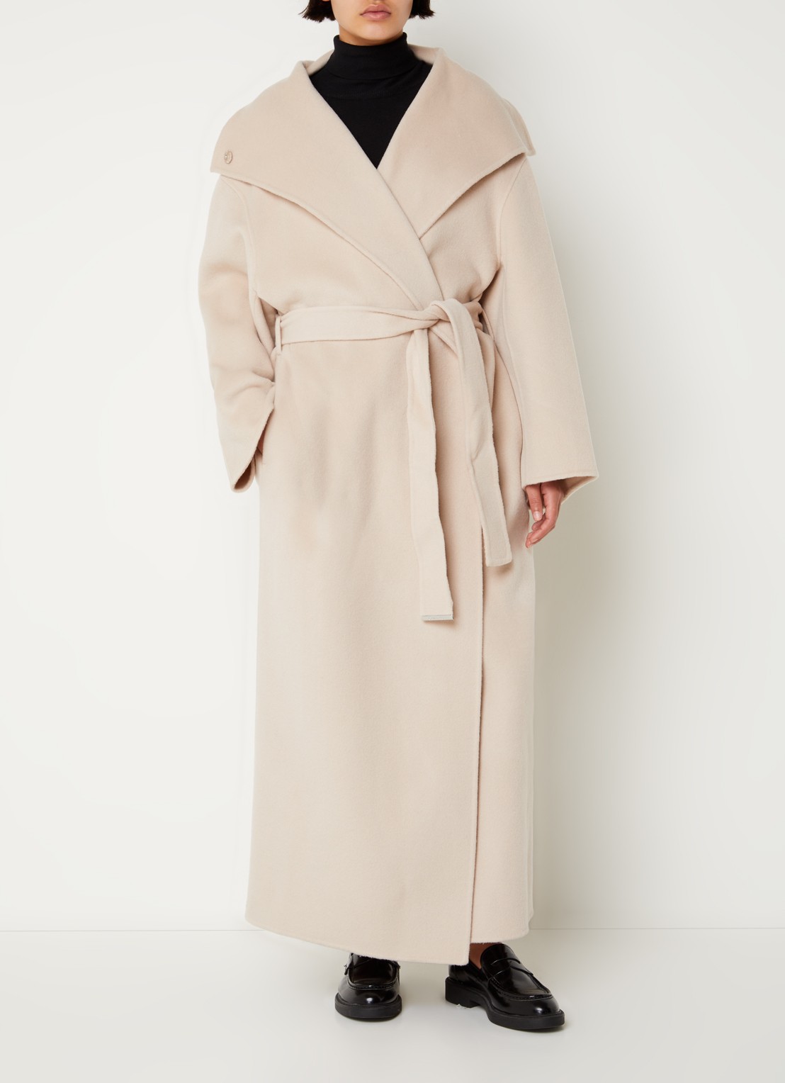 Calvin Klein Mantel van wol met strikceintuur en steekzakken - detail 3 beige