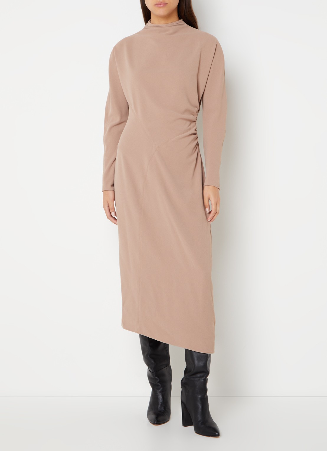 Calvin Klein Maxi jurk met plooidetail en asymmetrische zoom - detail 4 lichtbruin