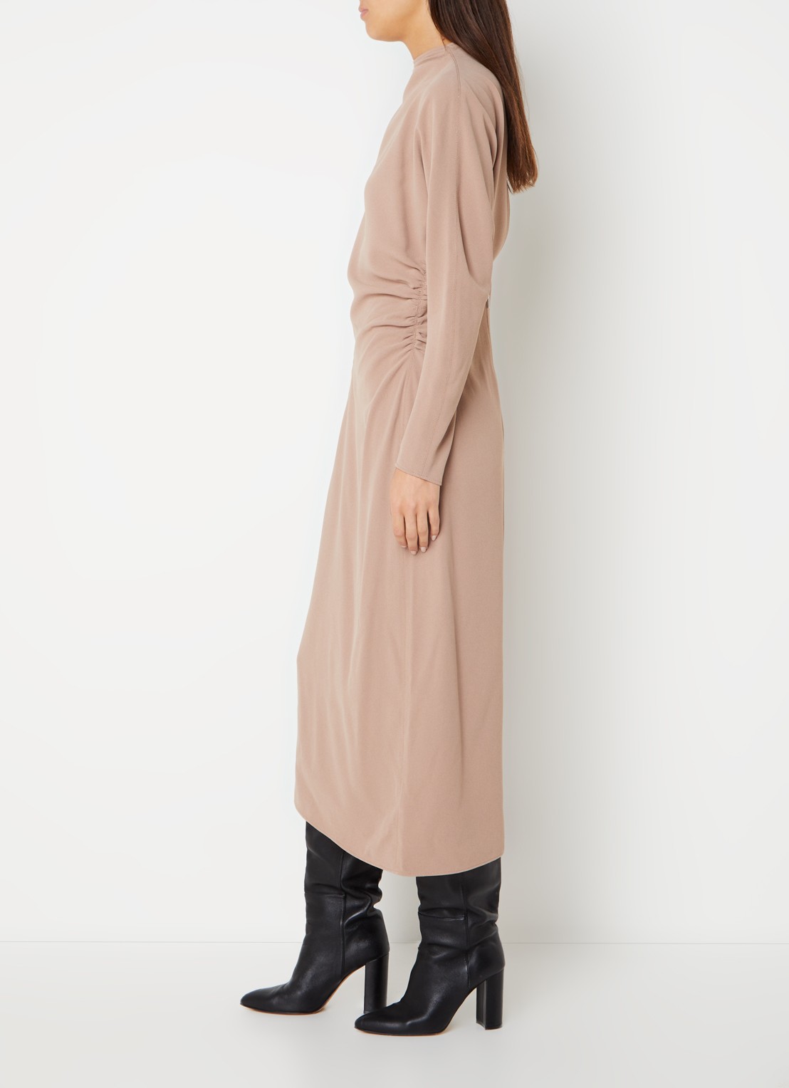 Calvin Klein Maxi jurk met plooidetail en asymmetrische zoom - voorkant 3 lichtbruin