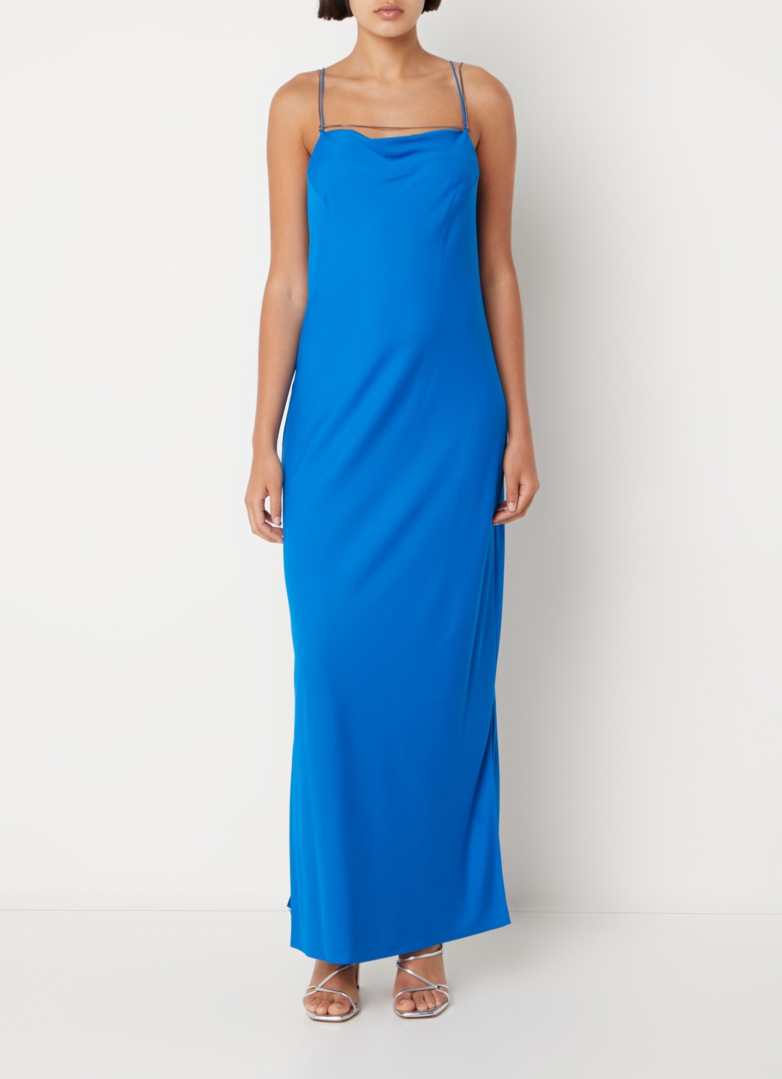 Calvin Klein Maxi jurk met split - detail 2 kobaltblauw