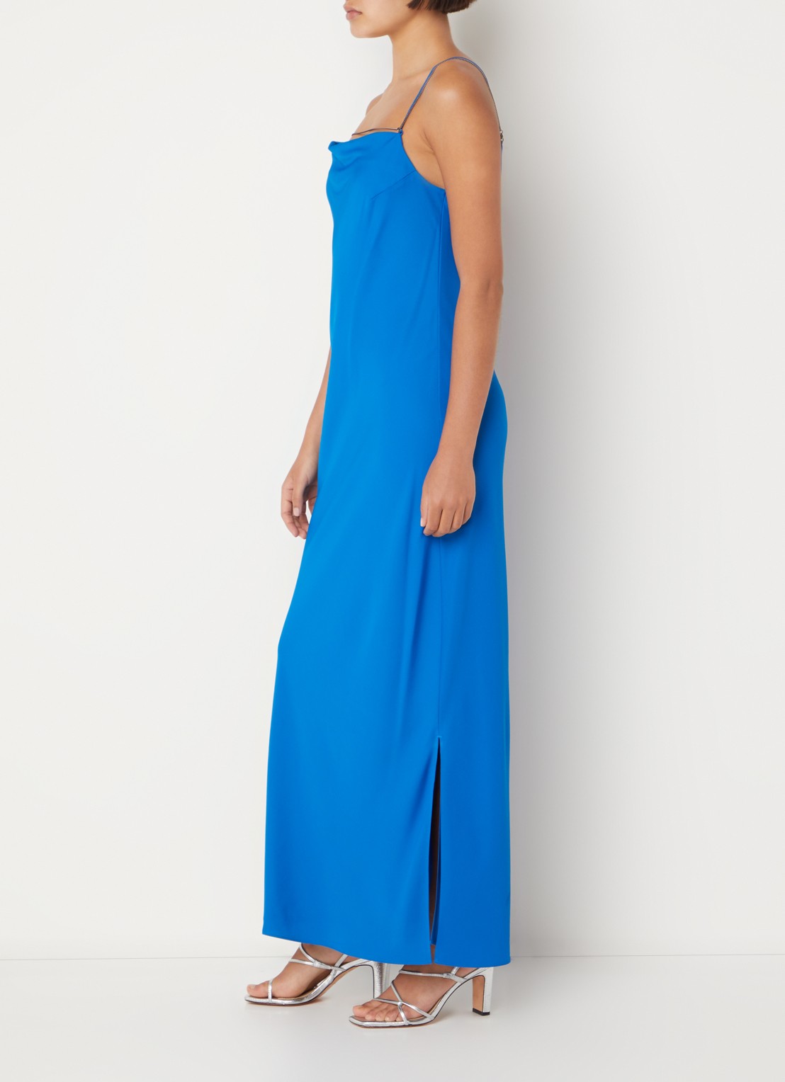 Calvin Klein Maxi jurk met split - voorkant 4 kobaltblauw