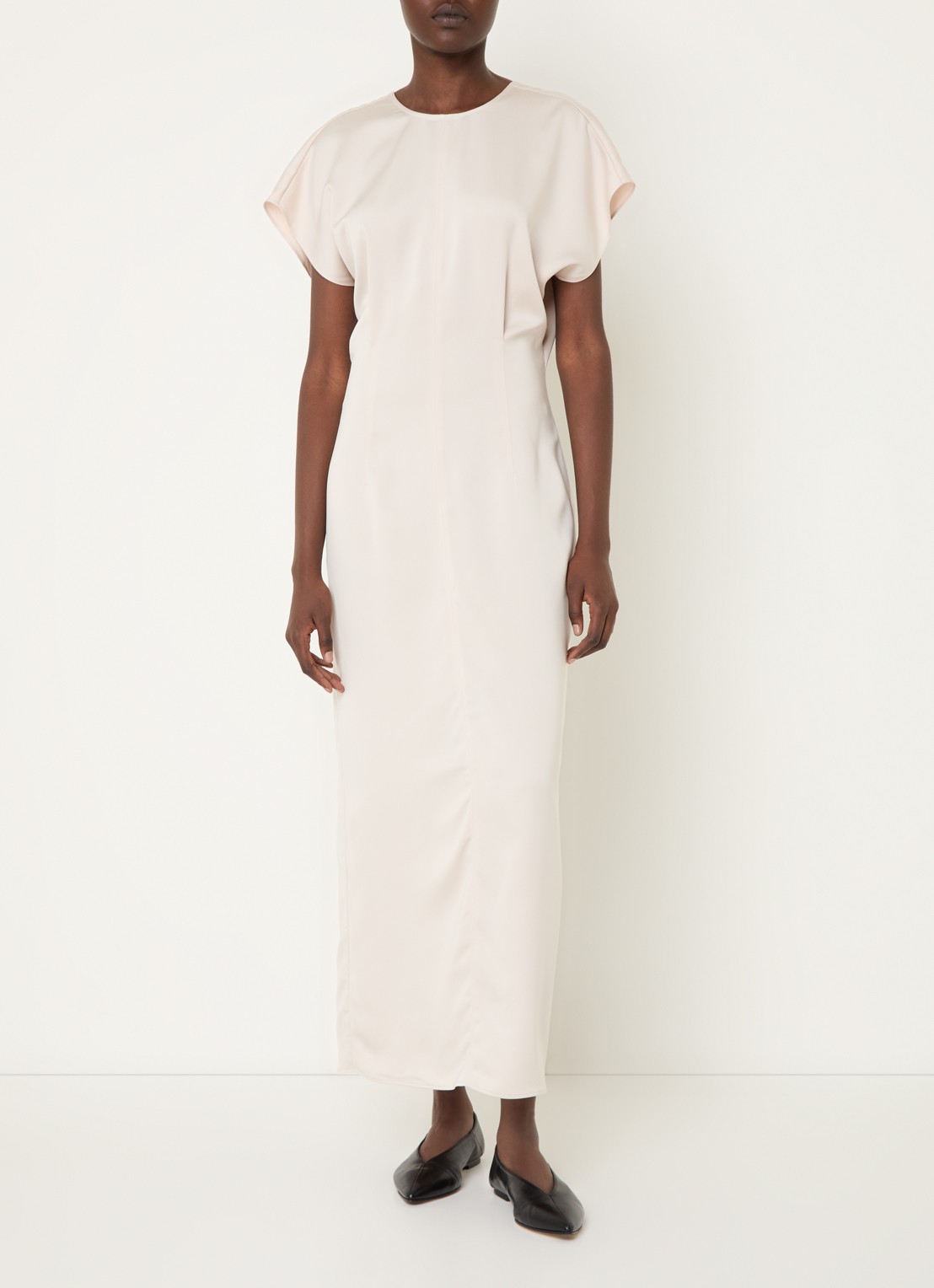 Calvin Klein Maxi jurk van satijn met split - detail creme