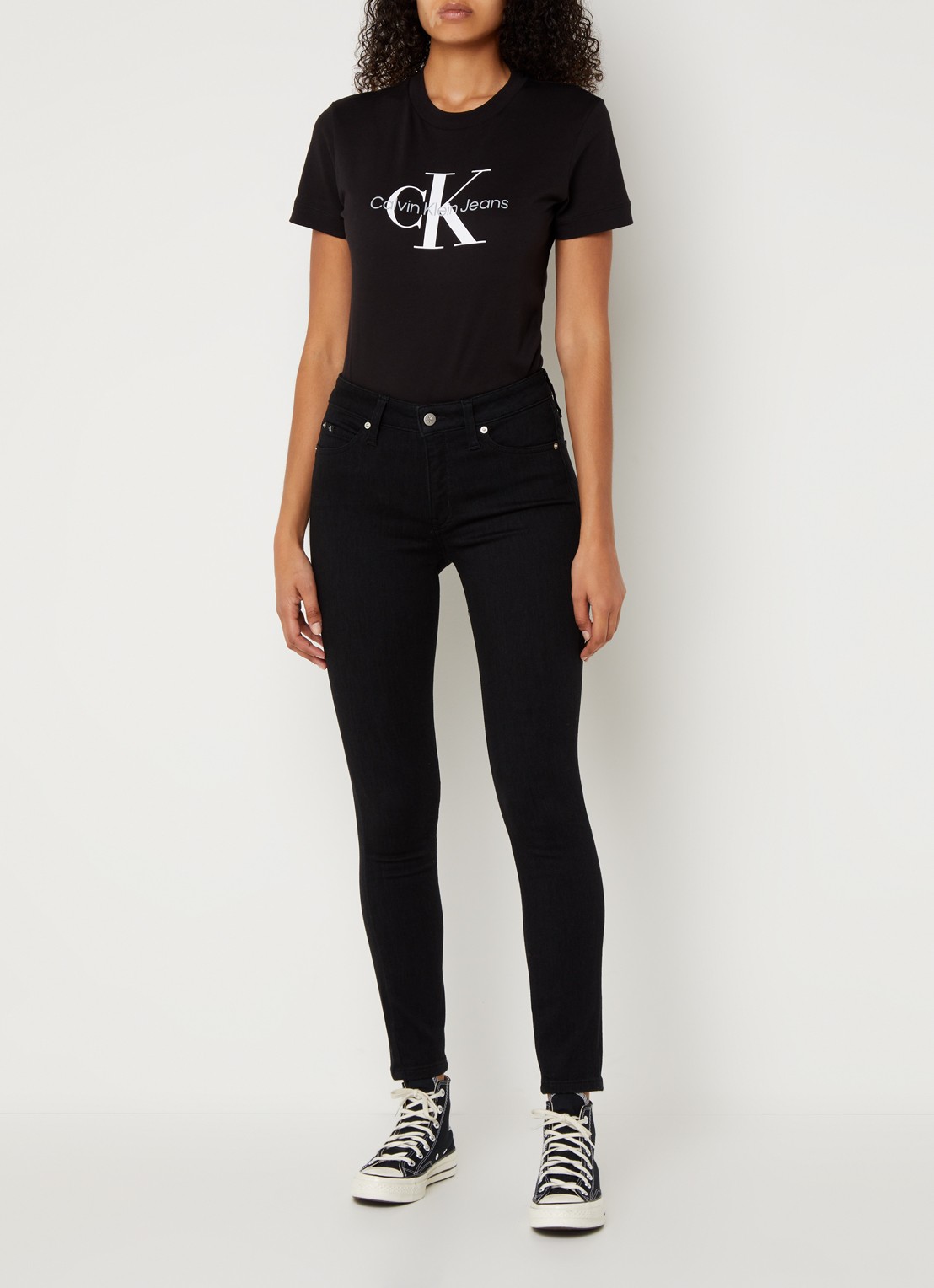 Calvin Klein Mid waist skinny jeans met gekleurde wassing - voorkant 2 zwart