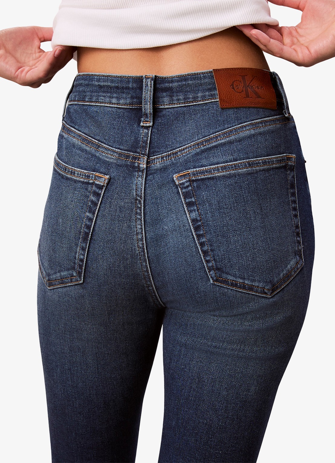 Calvin Klein Mid waist skinny jeans met lichte wassing - detail 5 indigo