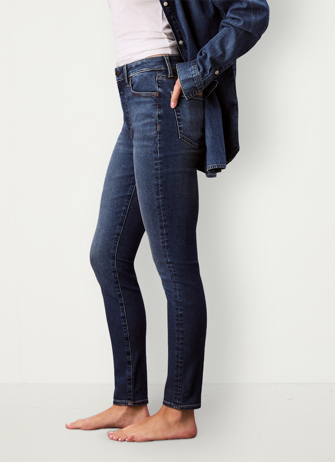 Calvin Klein Mid waist skinny jeans met lichte wassing - detail 6 indigo