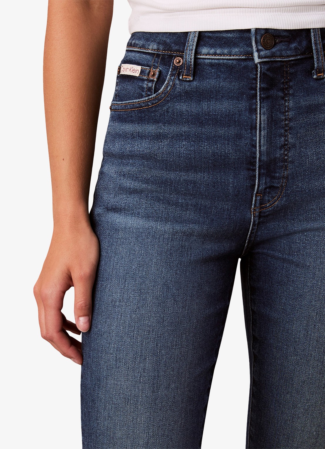 Calvin Klein Mid waist skinny jeans met lichte wassing - detail 7 indigo