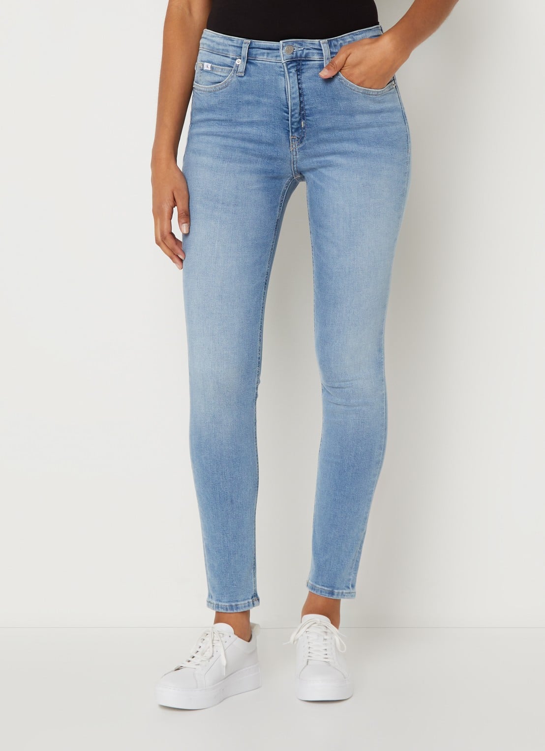 Calvin Klein Mid waist skinny jeans met lichte wassing - detail 2 indigo