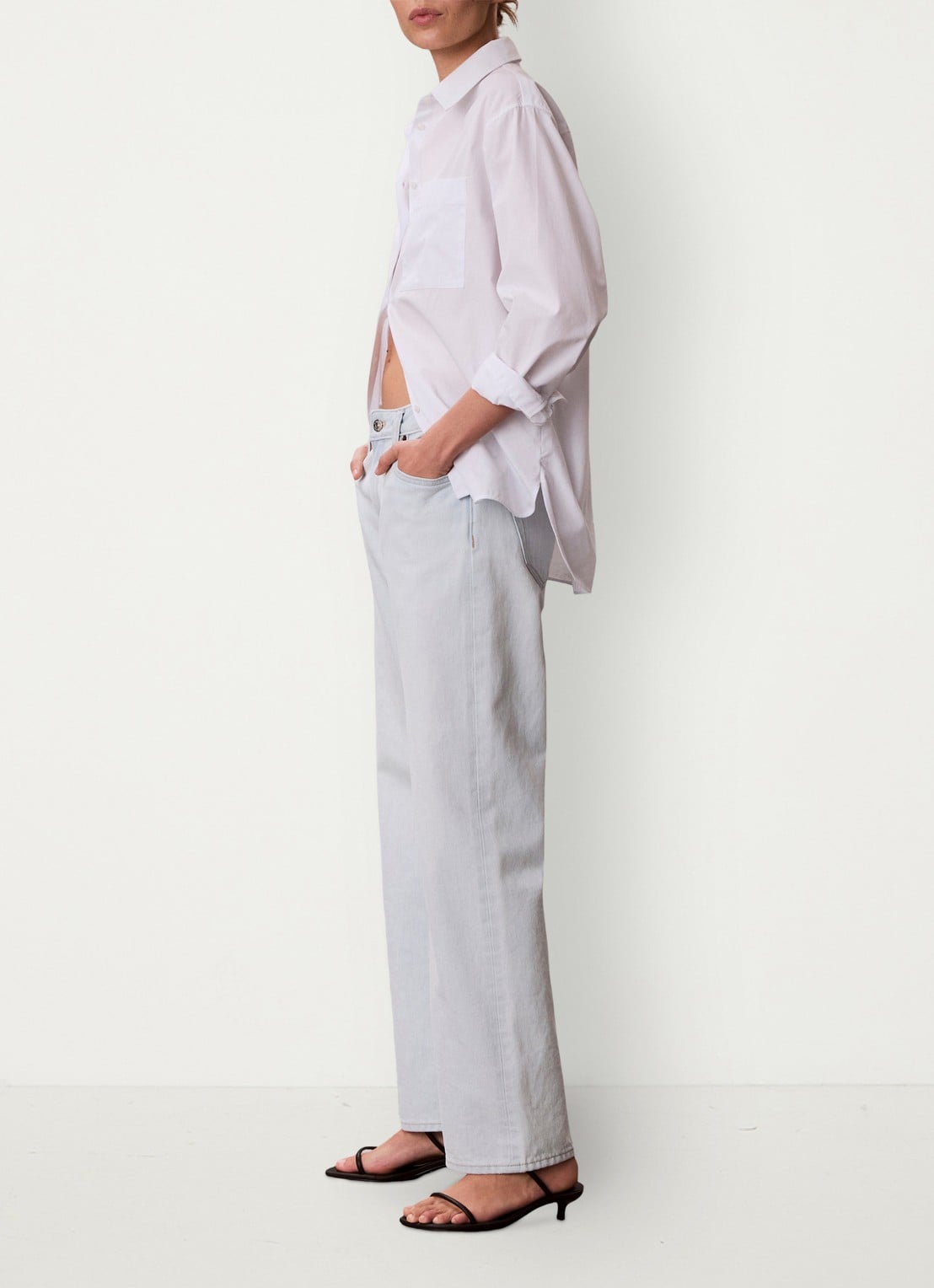 Calvin Klein Mid waist straight fit jeans met lichte wassing - detail 5 denim