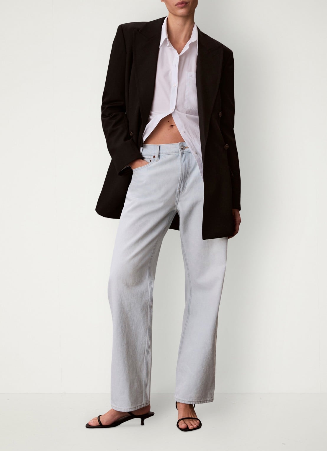Calvin Klein Mid waist straight fit jeans met lichte wassing - voorkant 2 denim