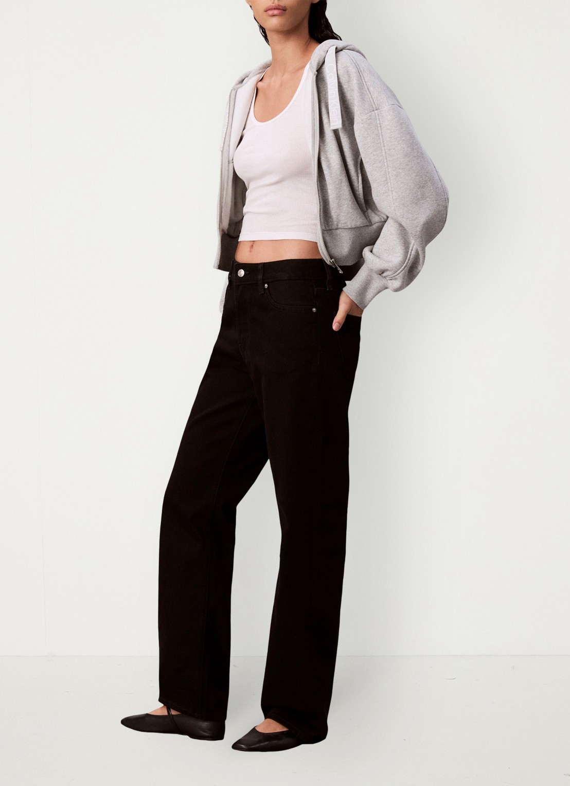 Calvin Klein Mid waist straight leg jeans met steekzakken - detail 4 zwart