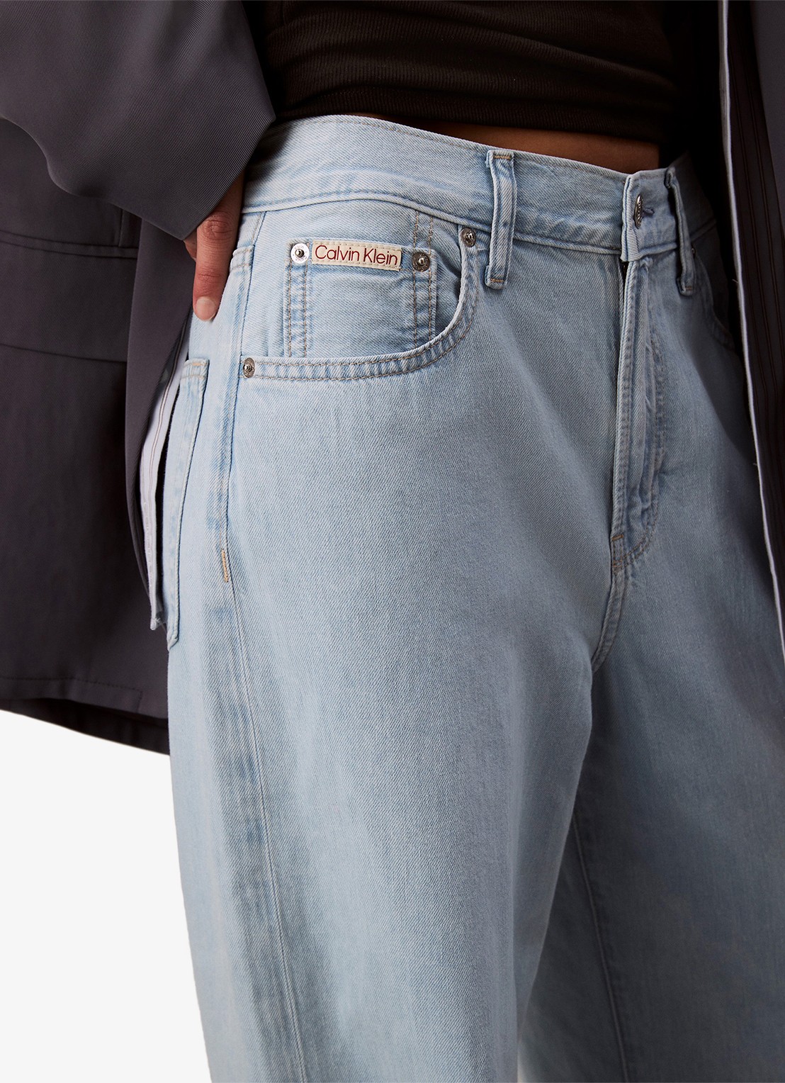 Calvin Klein Mid waist wide leg jeans in linnenblend - detail 2 indigo