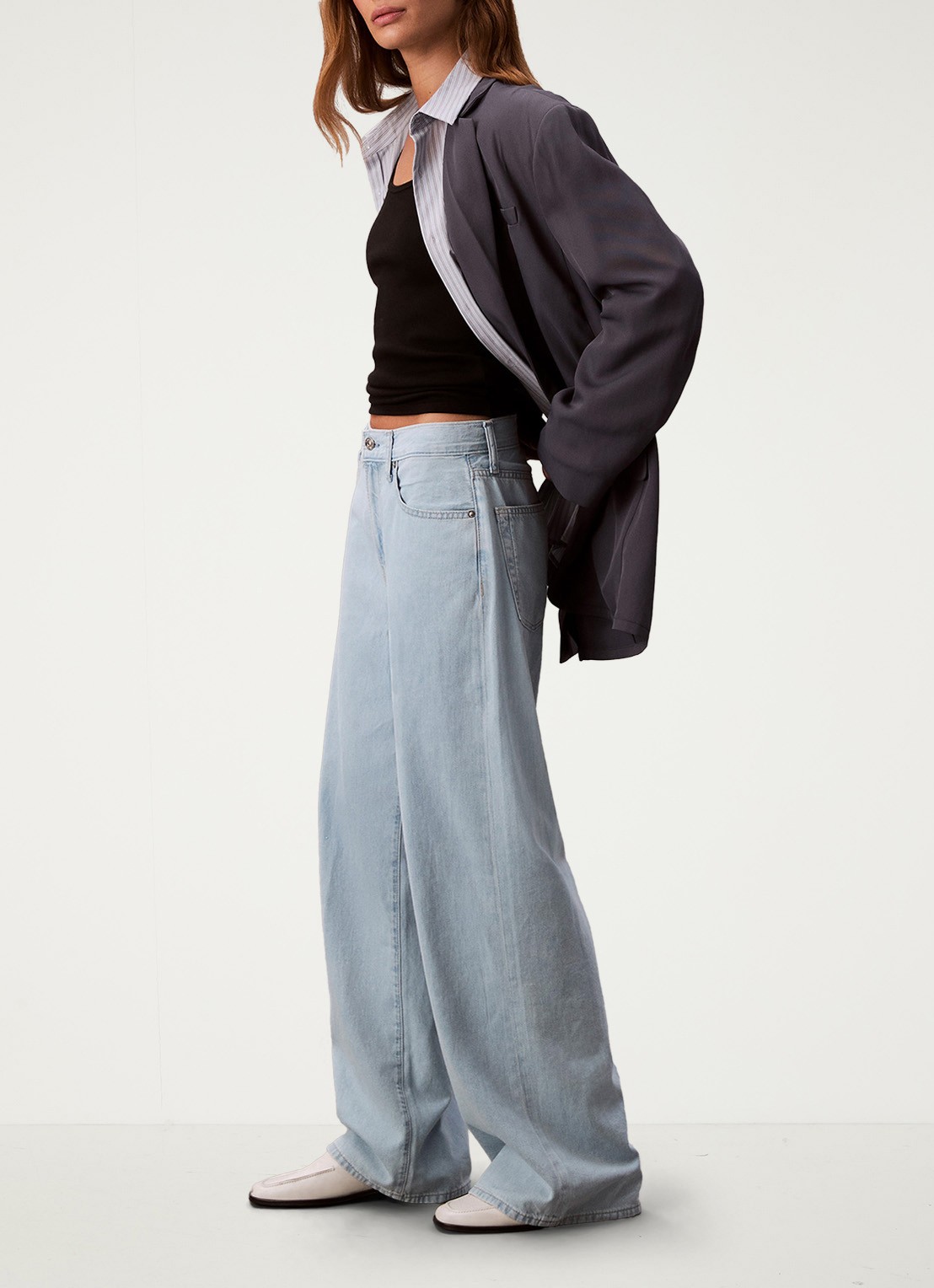 Calvin Klein Mid waist wide leg jeans in linnenblend - detail 3 indigo