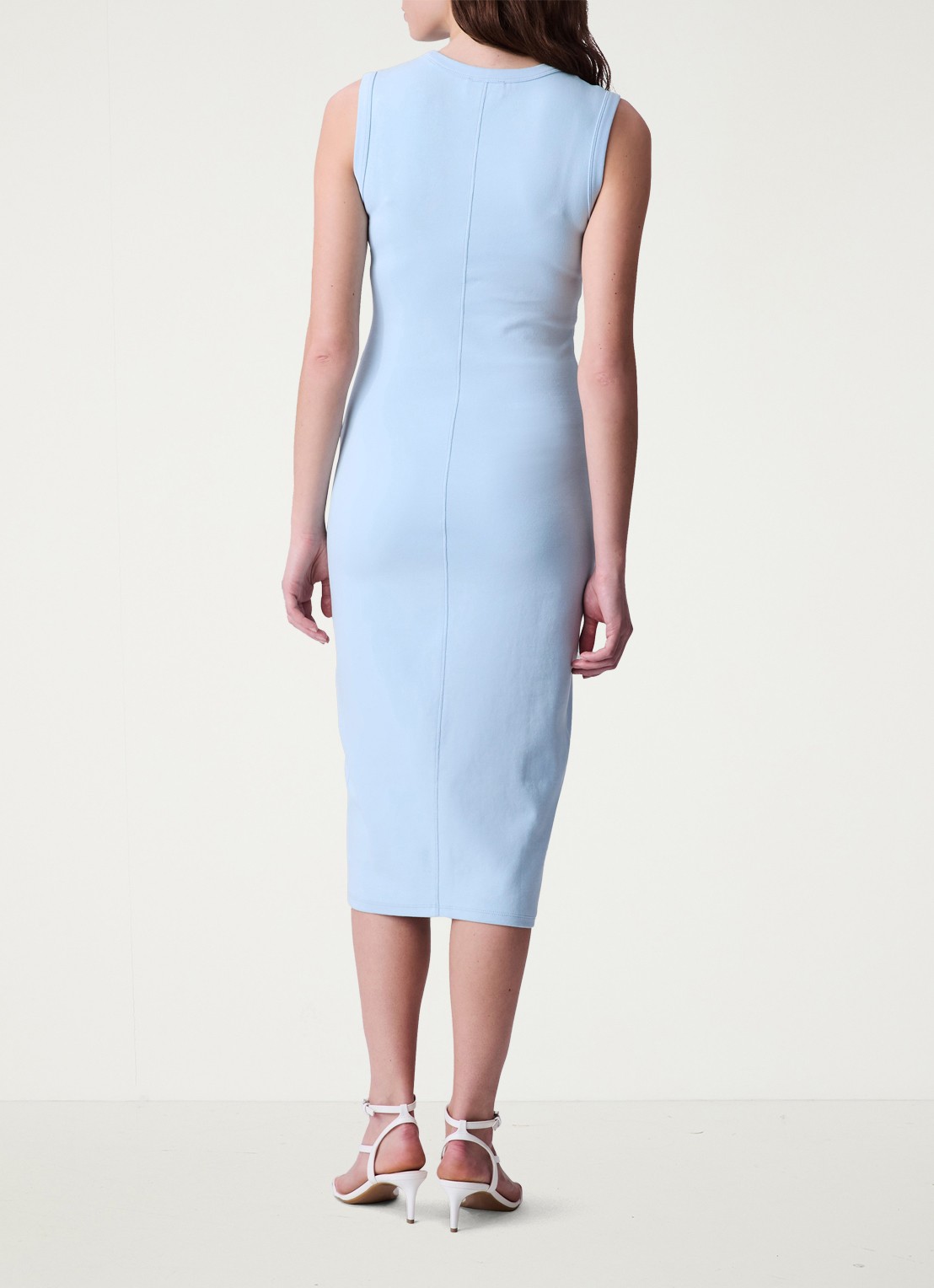 Calvin Klein Midi jurk met ribstructuur met logoborduring - achterkant 6 lichtblauw