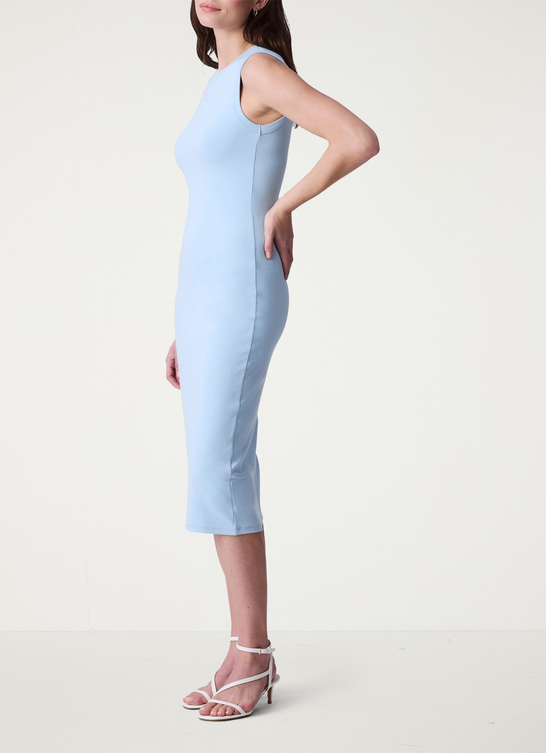 Calvin Klein Midi jurk met ribstructuur met logoborduring - detail lichtblauw