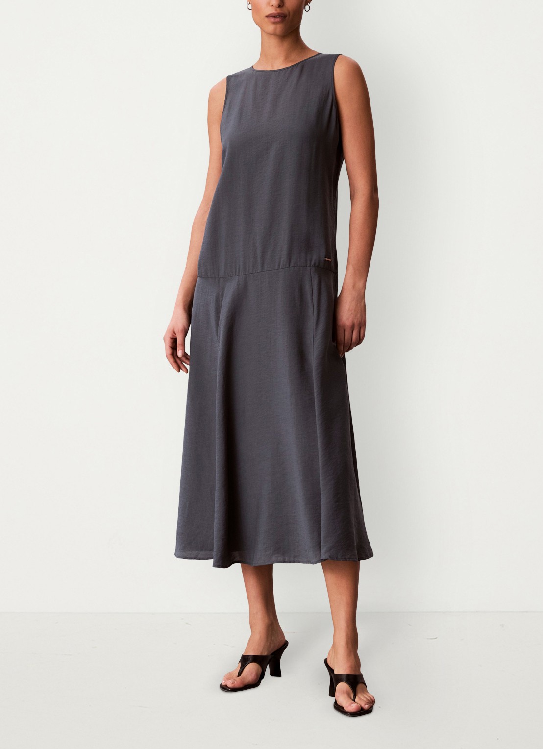 Calvin Klein Midi jurk met ronde hals - voorkant 3 blauwgrijs