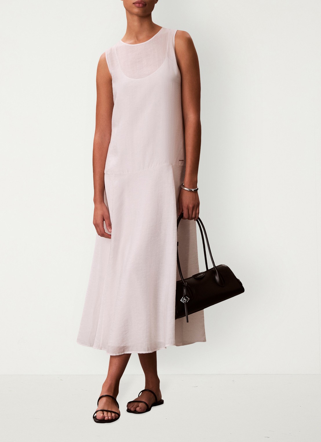Calvin Klein Midi jurk met ronde hals - voorkant oudroze