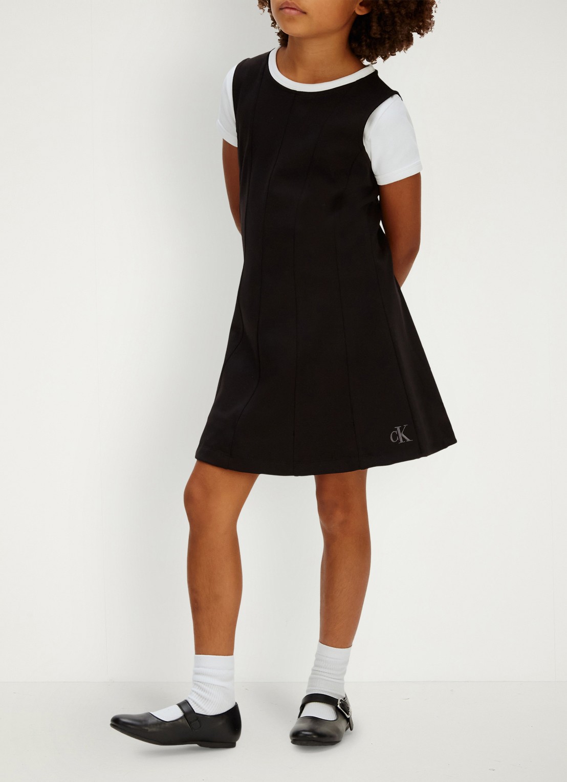 Calvin Klein Mini A-lijn jurk met ronde hals - voorkant 2 zwart