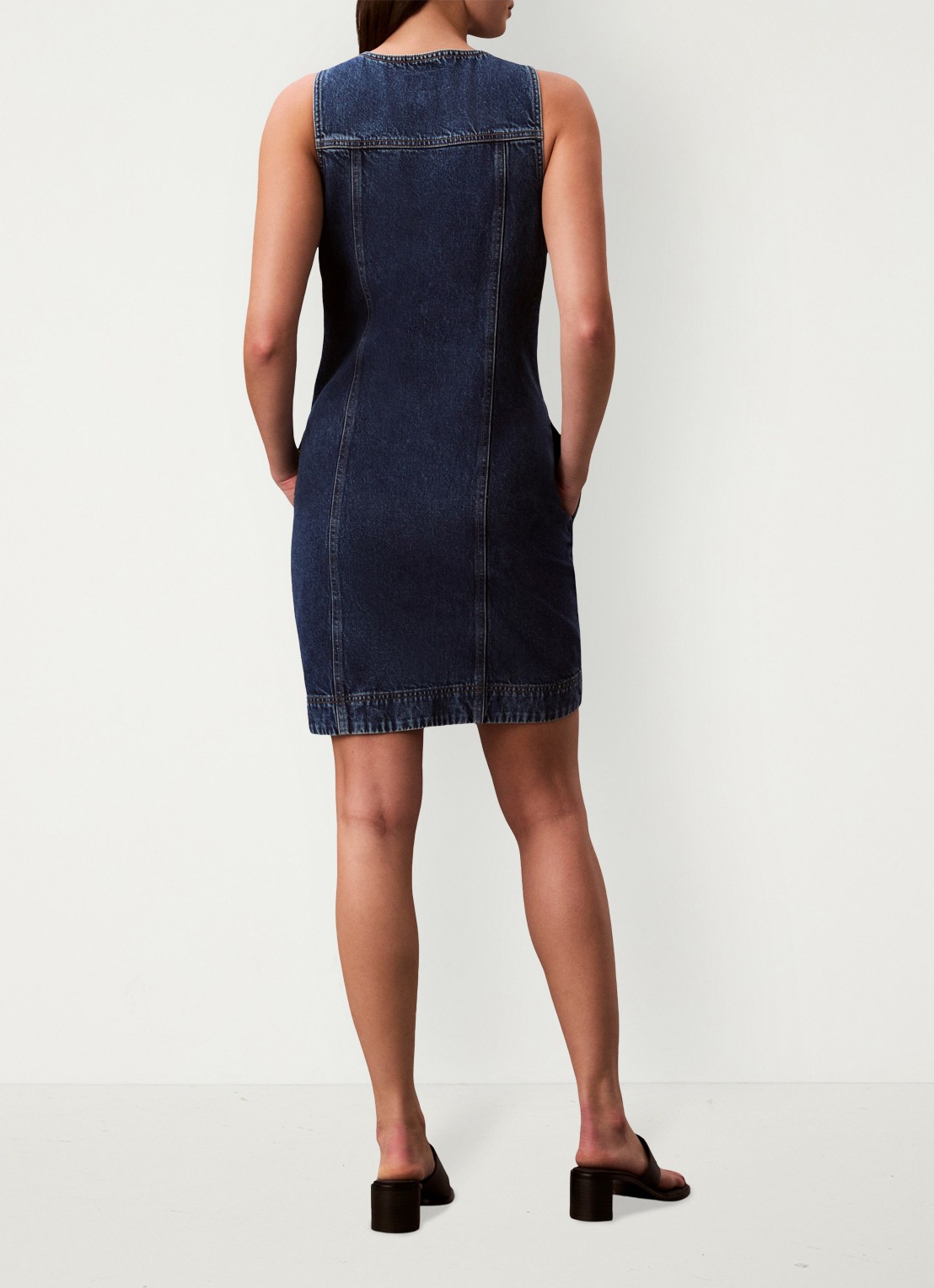 Calvin Klein Mini denim jurk met borstzakken - achterkant 3 donkerblauw