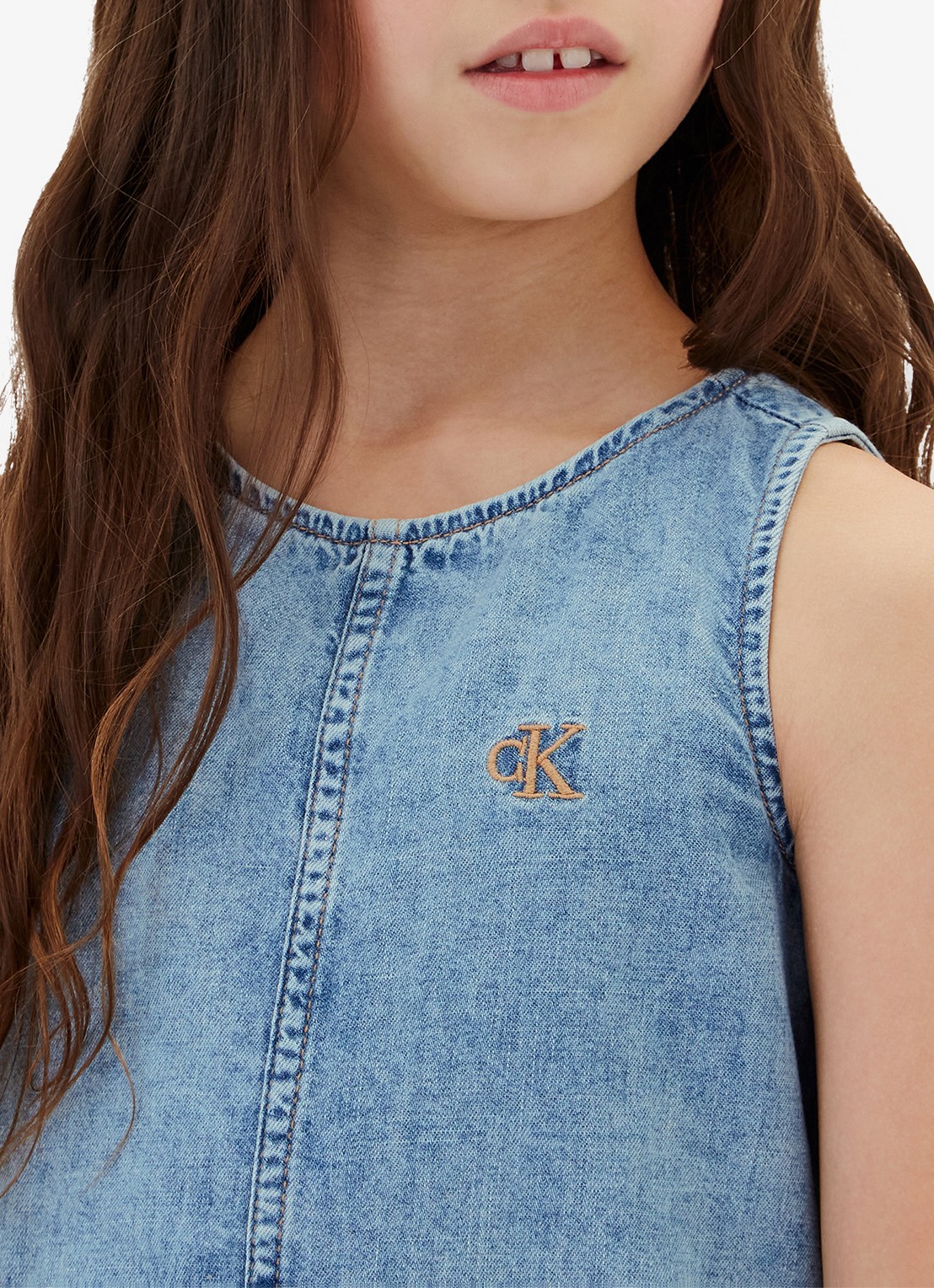 Calvin Klein Mini jurk met logoborduring - detail 4 denim