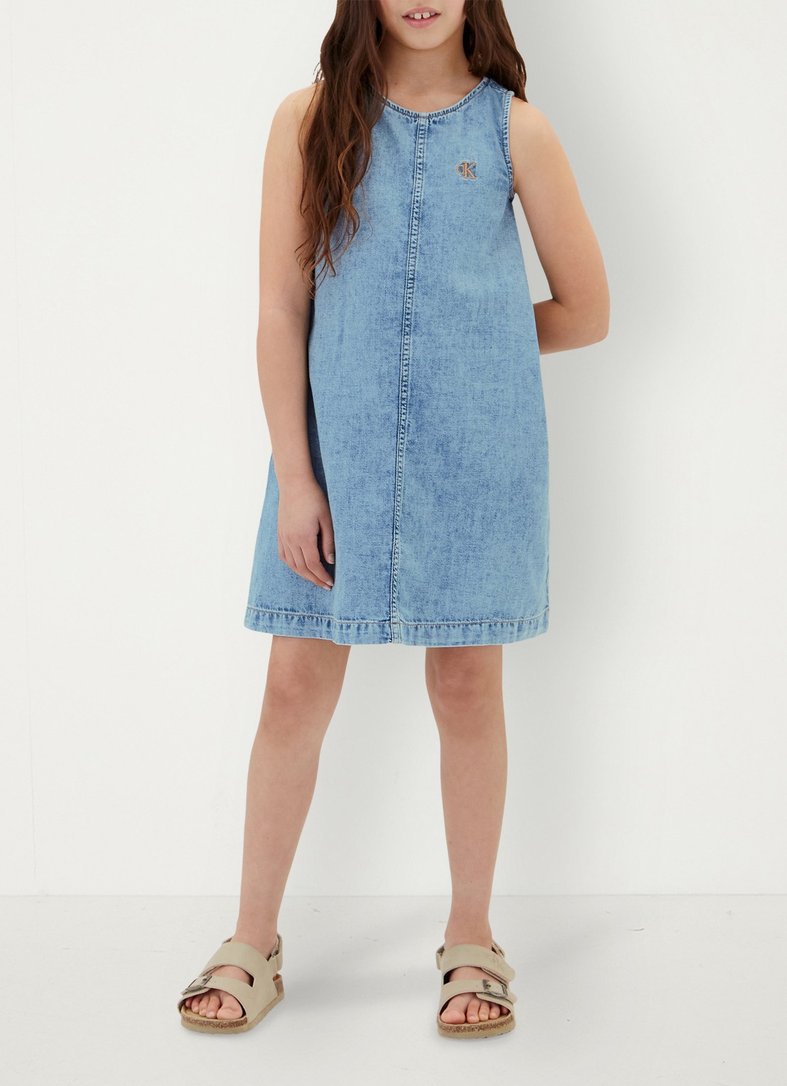 Calvin Klein Mini jurk met logoborduring - voorkant 3 denim