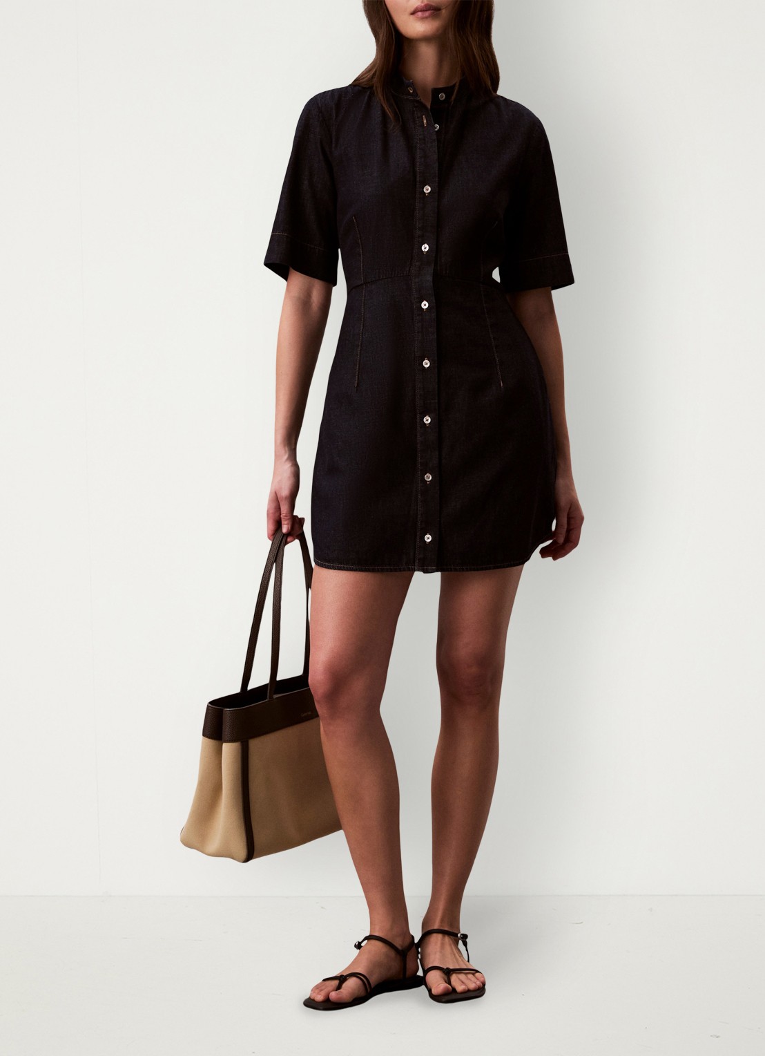 Calvin Klein Mini jurk met opstaande kraag - voorkant 5 donkerblauw