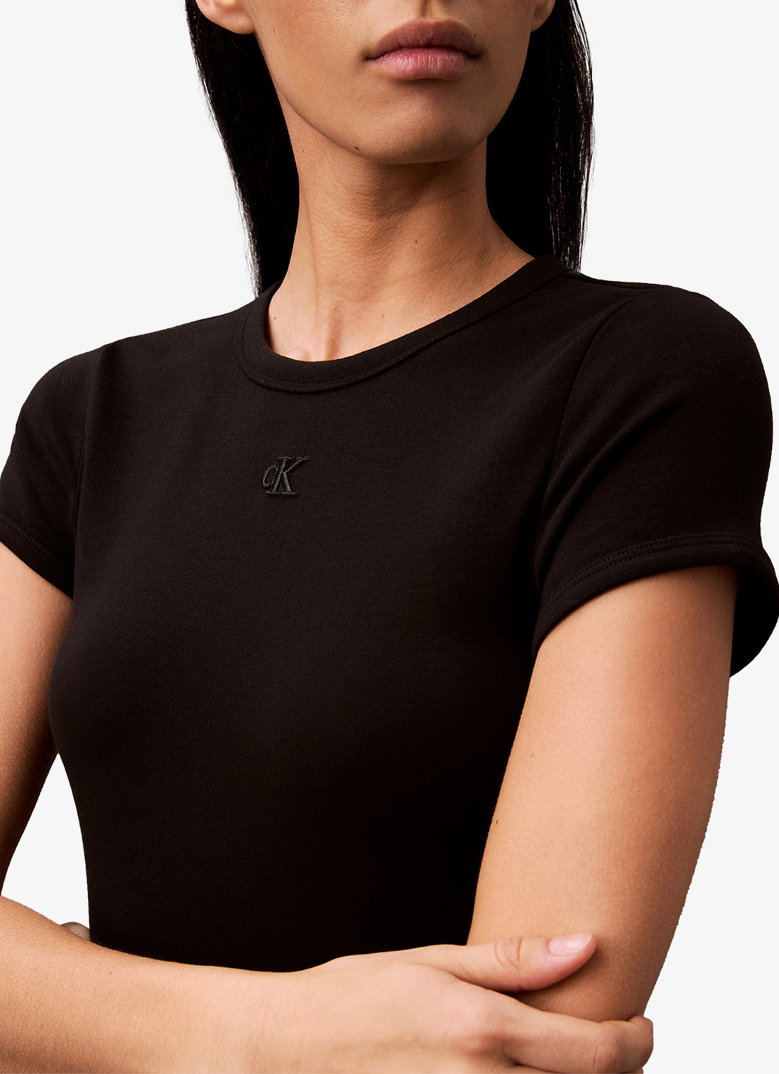 Calvin Klein Mini jurk met ribstructuur - detail 4 zwart