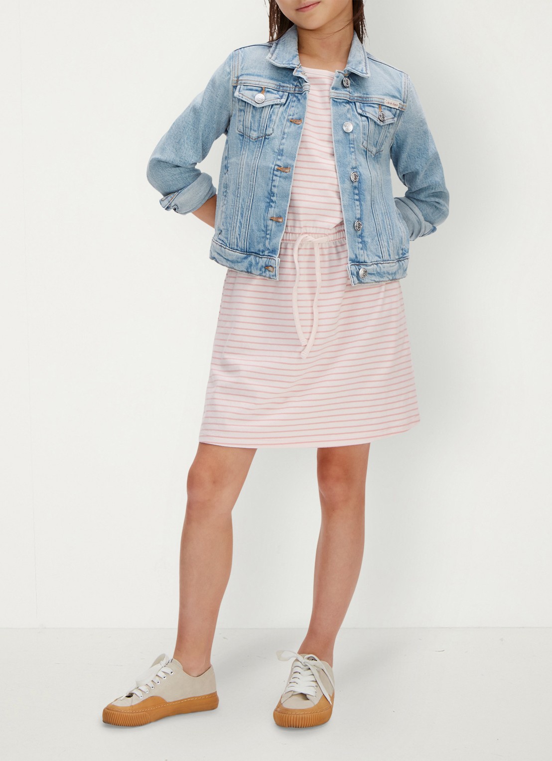 Calvin Klein Mini jurk met streepprint en steekzakken - detail 3 roze