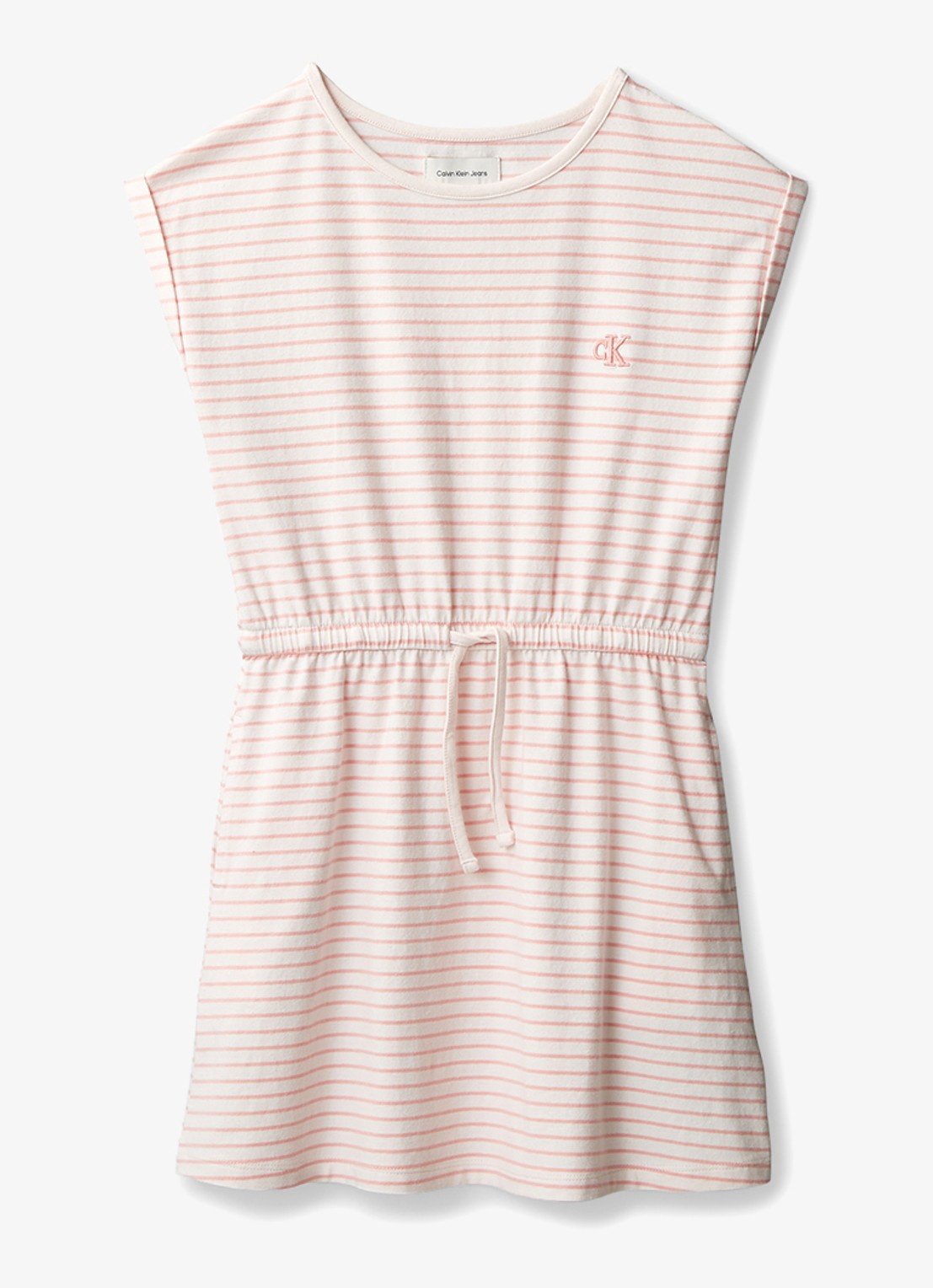 Calvin Klein Mini jurk met streepprint en steekzakken - voorkant roze
