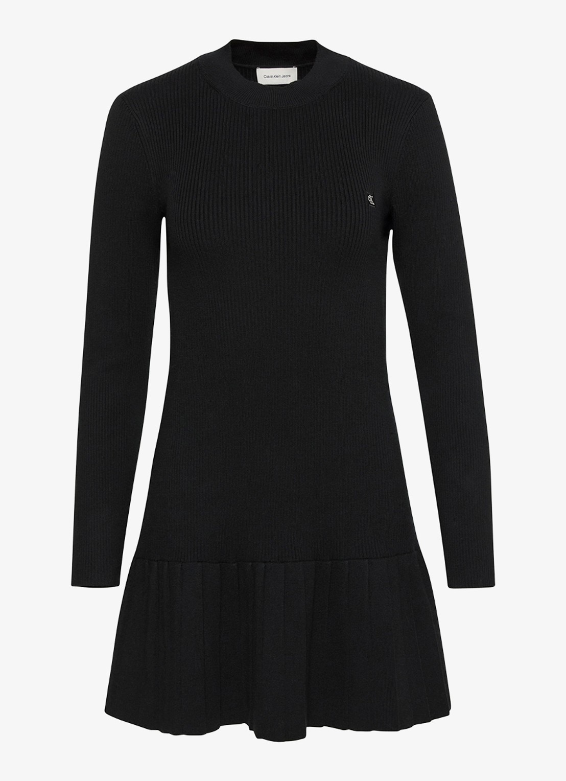 Calvin Klein Mini ribgebreide plooi jurk met logo - voorkant 5 zwart