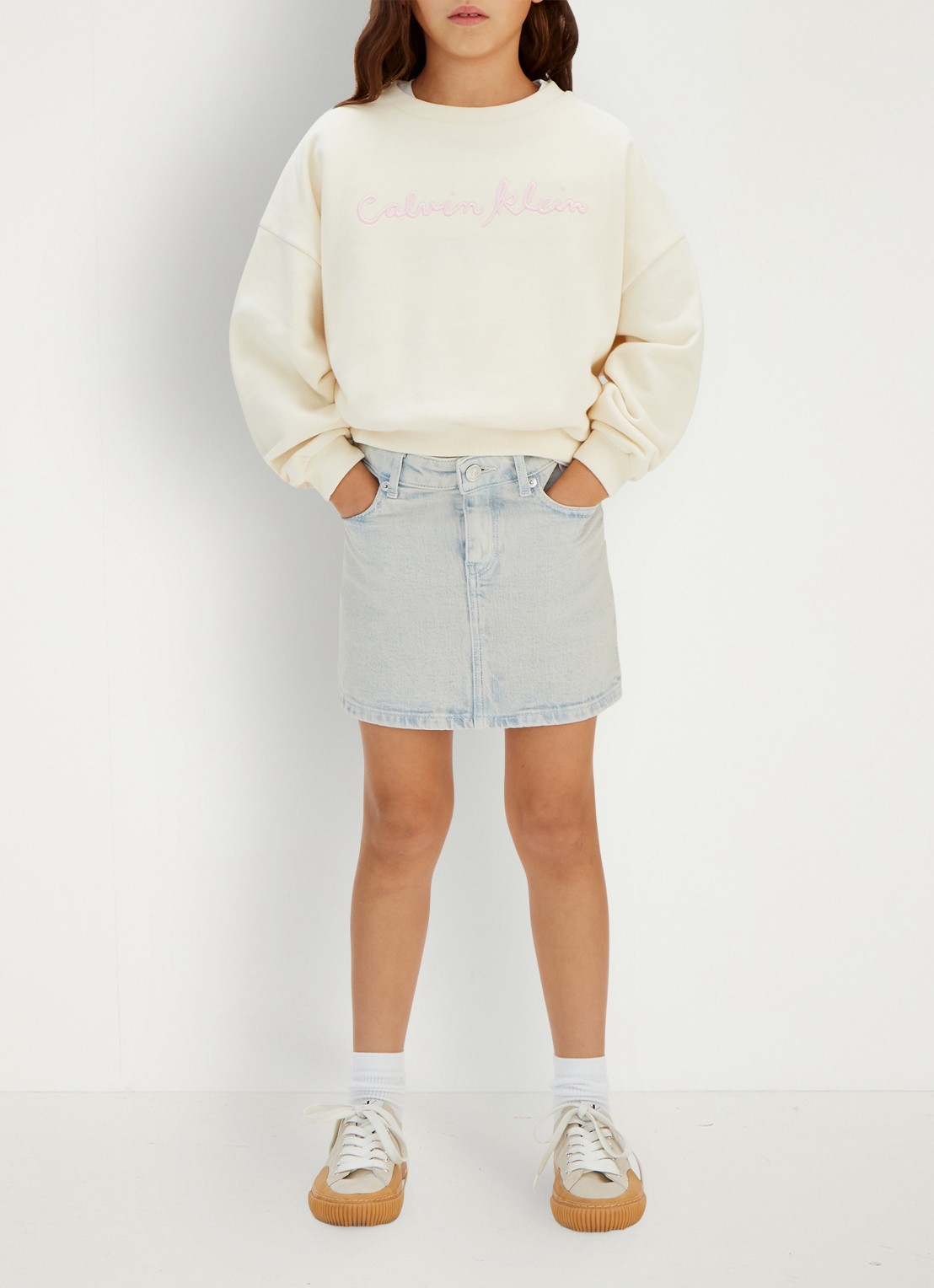 Calvin Klein Mini spijkerrok met steekzakken - voorkant 5 indigo