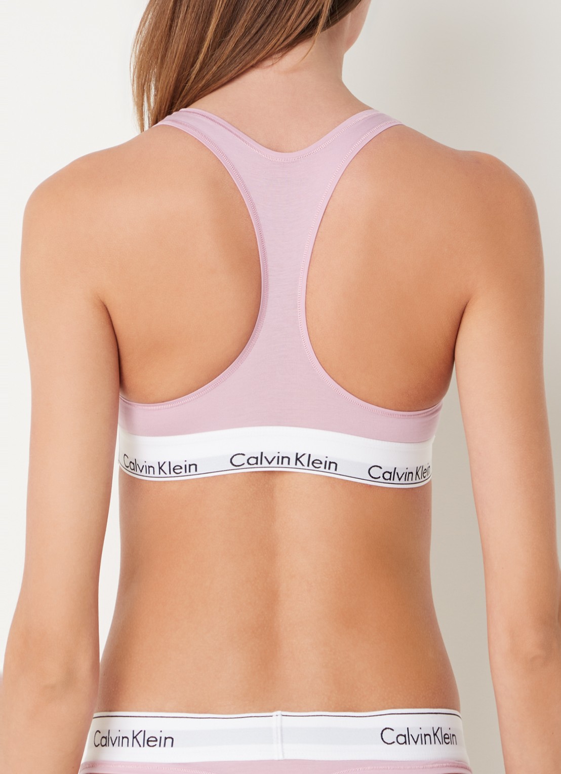 Calvin Klein Modern bralette met logoband - achterkant 2 mauve mist  / violet