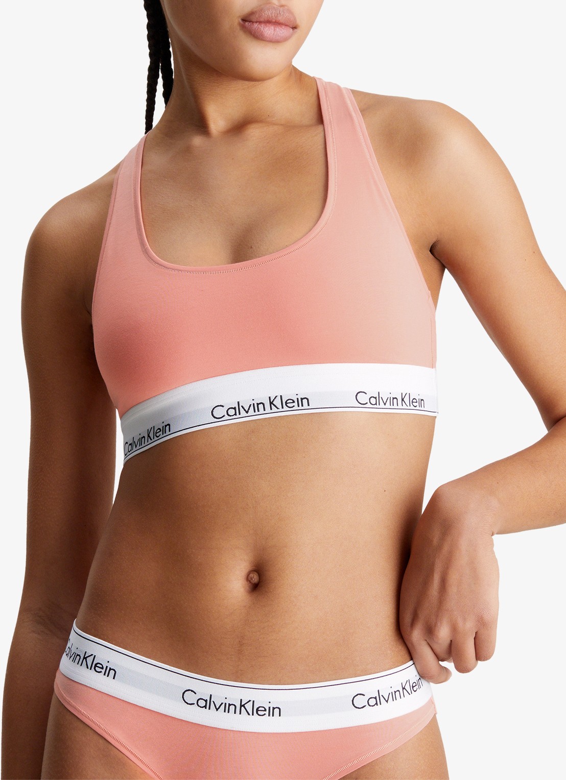 Calvin Klein Modern bralette met logoband - detail 3 coral almond  / roze
