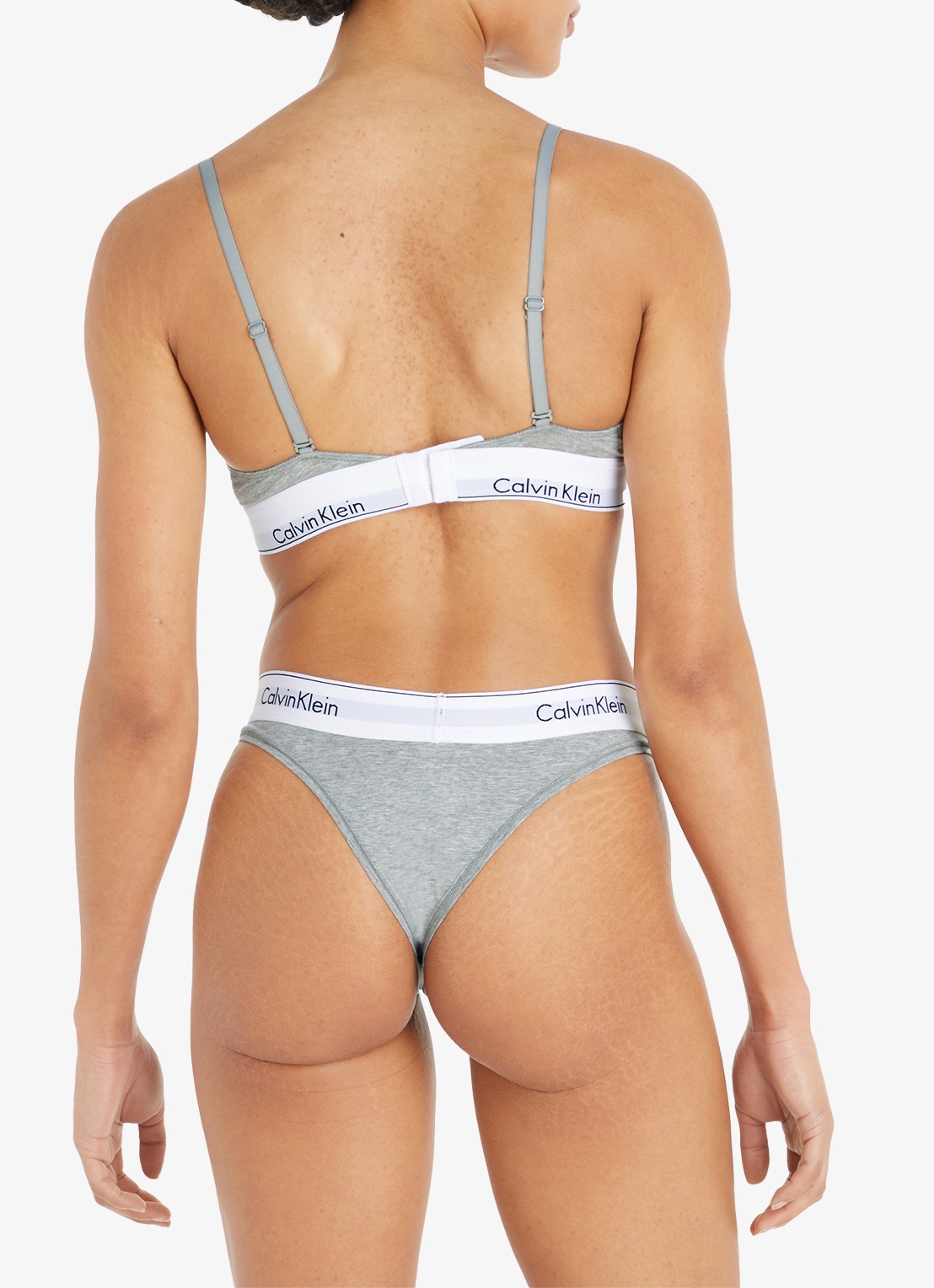 Calvin Klein Modern bralette met uitneembare vulling en logoband - achterkant grey heather / grijs