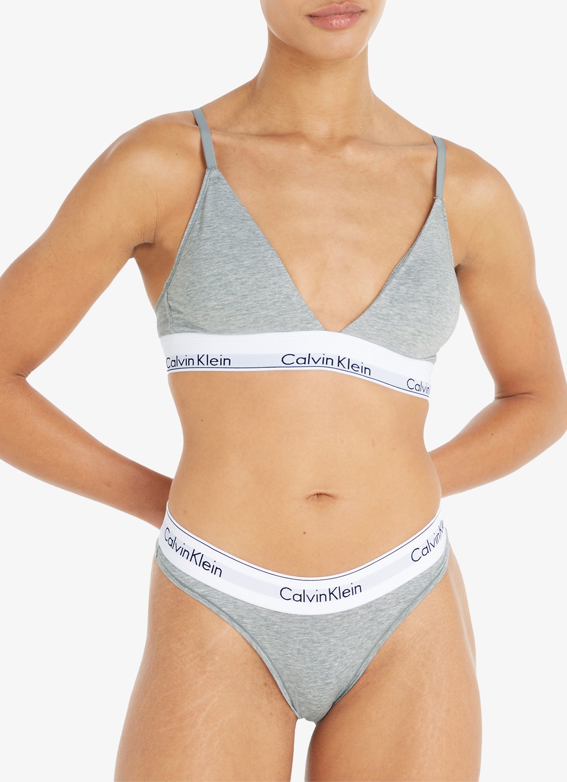 Calvin Klein Modern bralette met uitneembare vulling en logoband - voorkant 9 grey heather / grijs