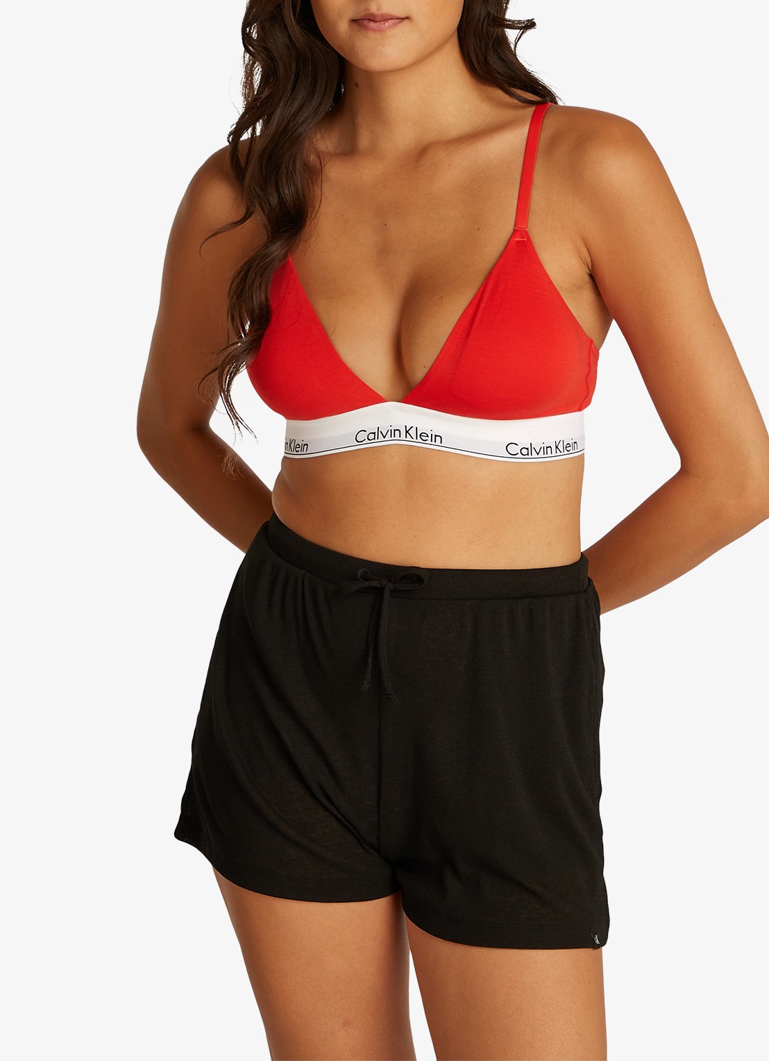 Calvin Klein Modern bralette met uitneembare vulling en logoband - voorkant 4 molten / rood