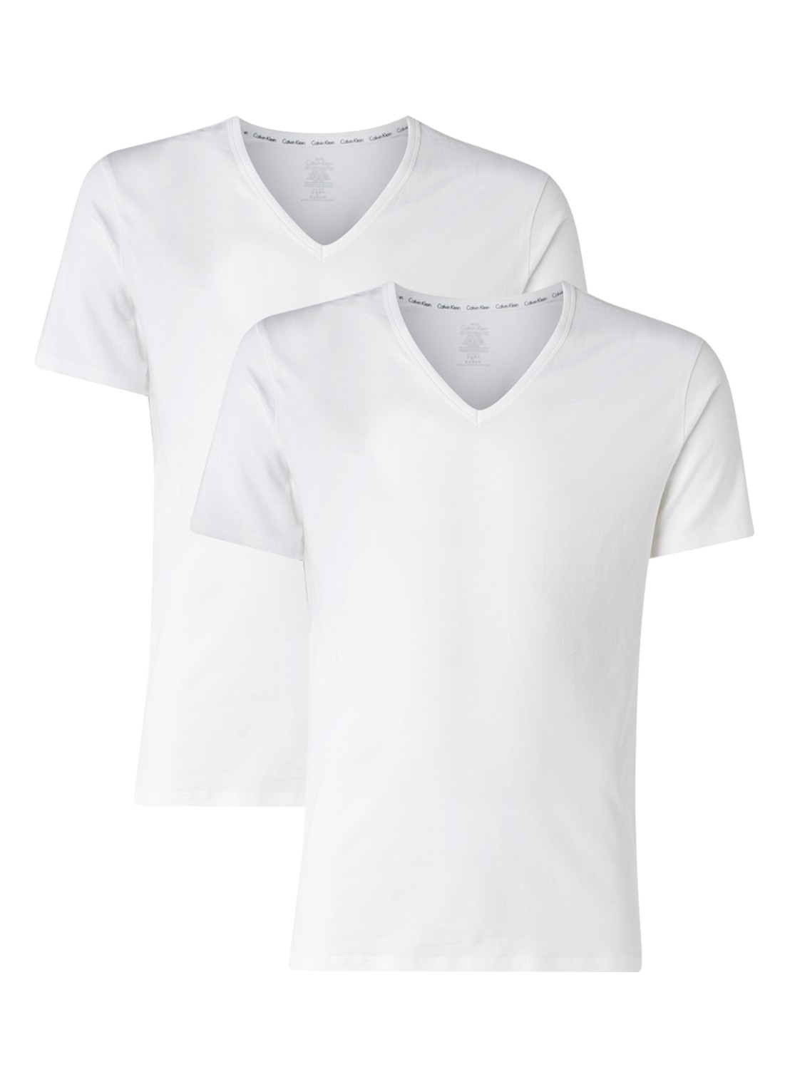 Calvin Klein Modern Cotton T-shirt met V-hals in 2-pack - voorkant 2 wit