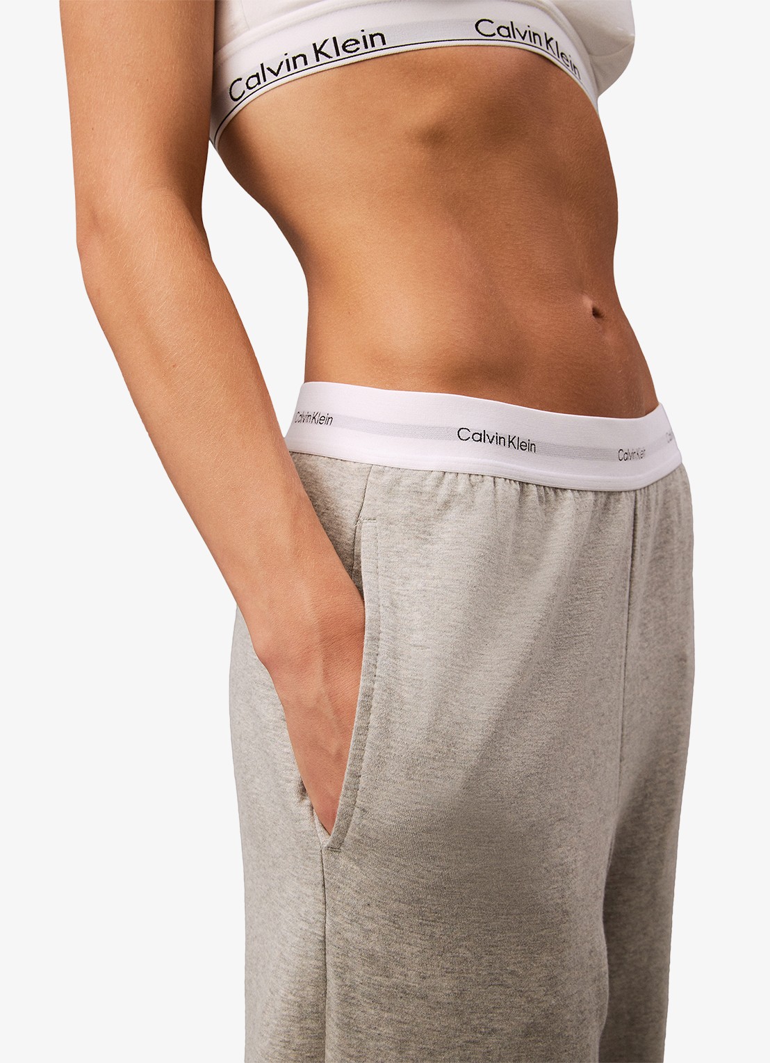 Calvin Klein Modern mid waist straight fit loungebroek met logoband - detail 3 lichtgrijs