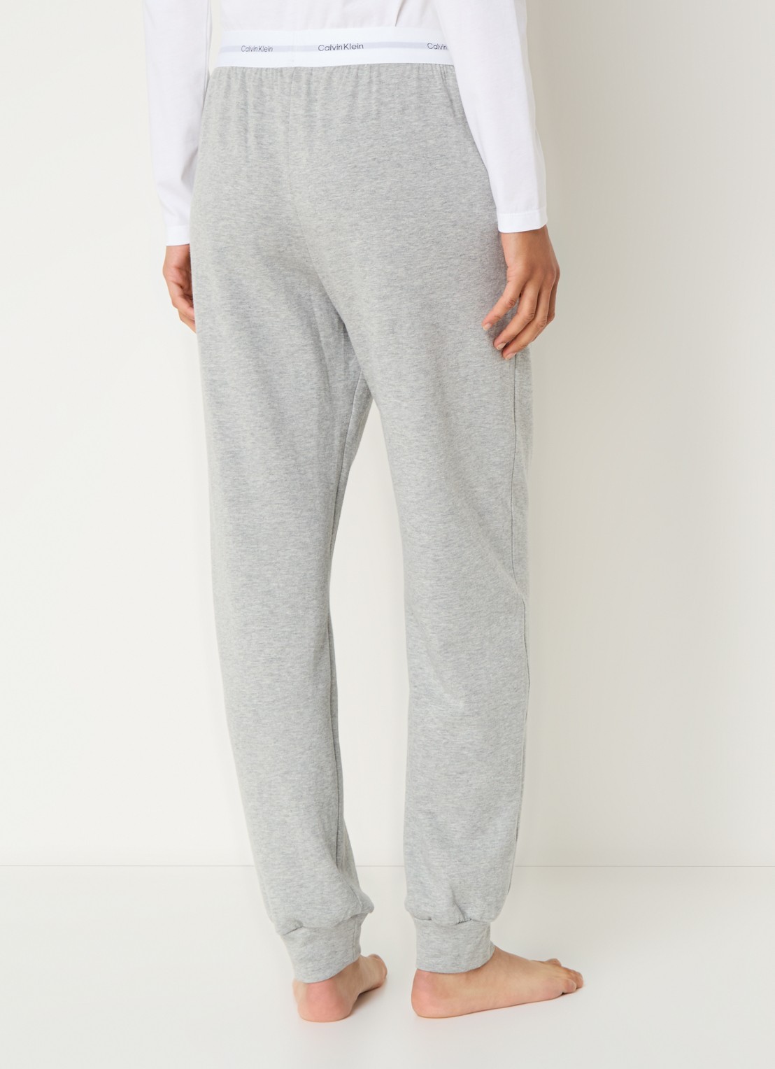 Calvin Klein Modern mid waist straight fit loungebroek met logoband - achterkant 9 lichtgrijs