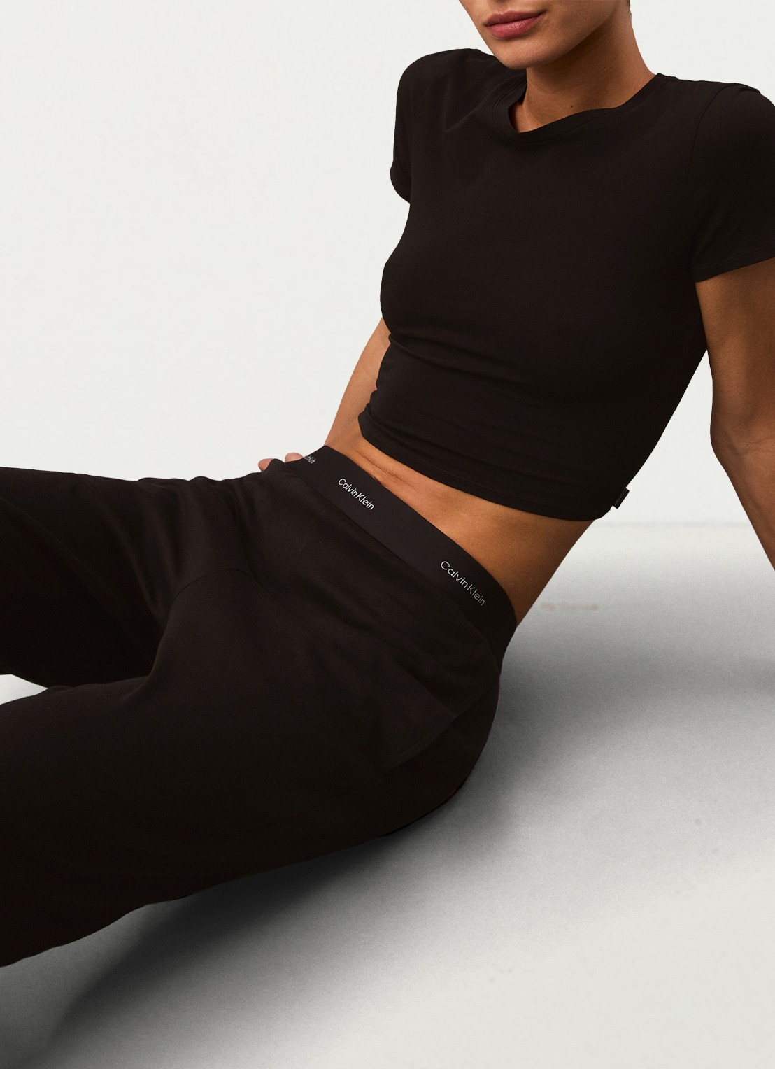 Calvin Klein Modern mid waist straight fit loungebroek met logoband - detail 3 zwart