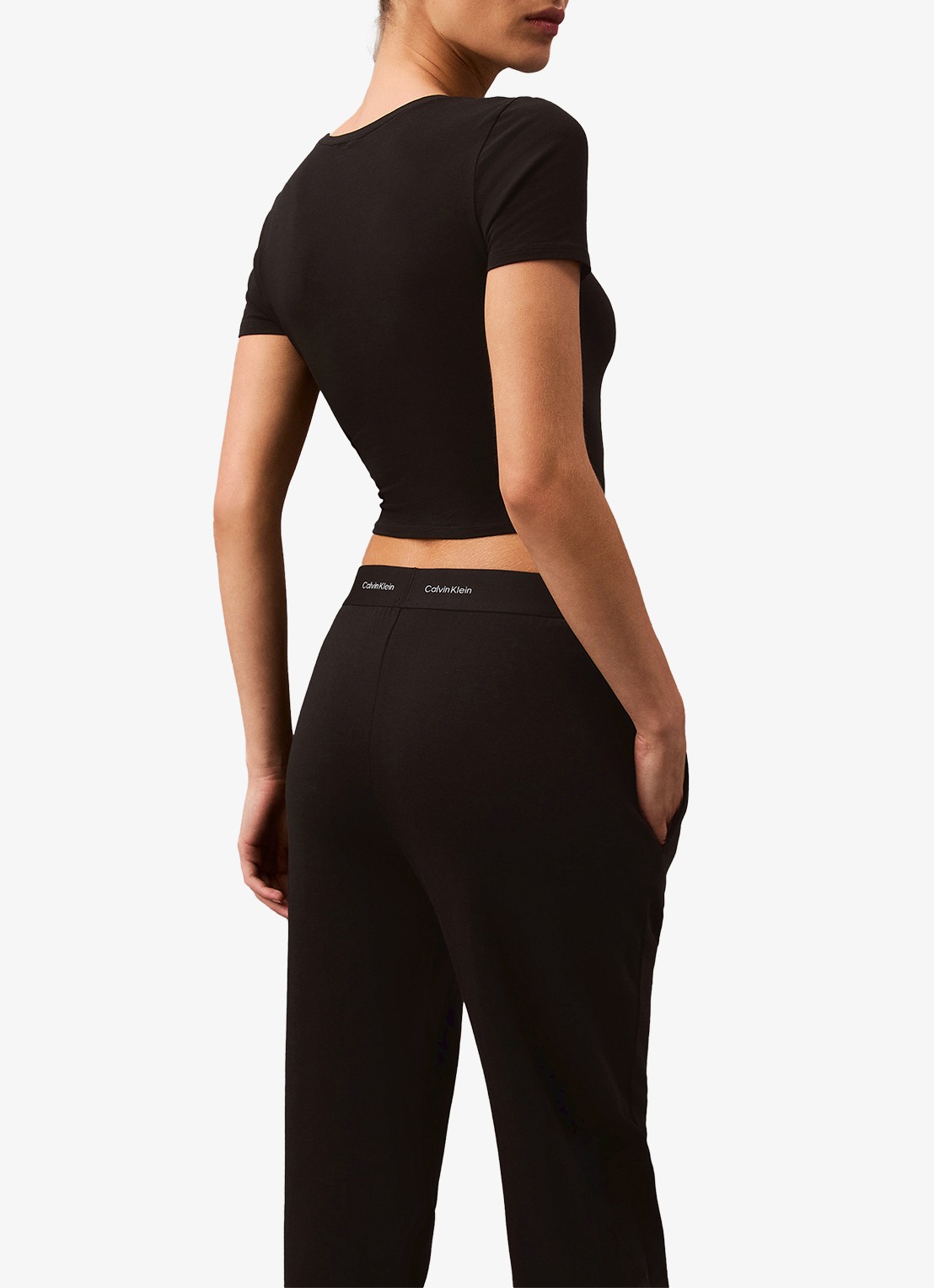 Calvin Klein Modern mid waist straight fit loungebroek met logoband - detail 4 zwart