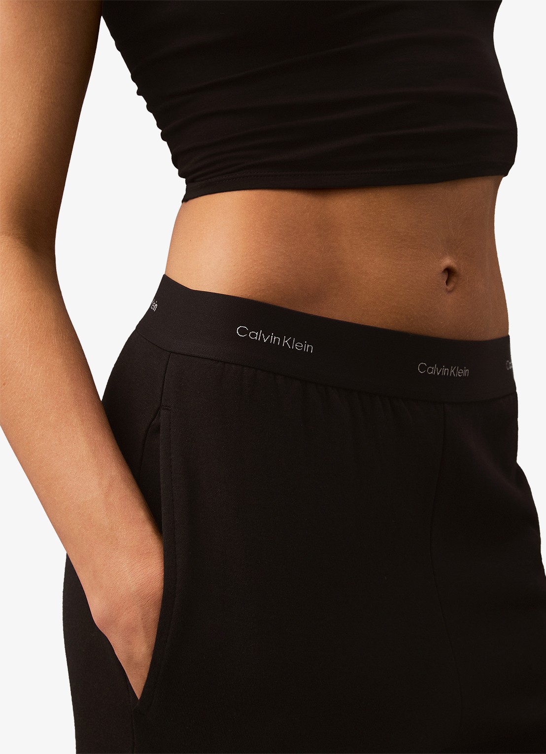 Calvin Klein Modern mid waist straight fit loungebroek met logoband - detail 5 zwart