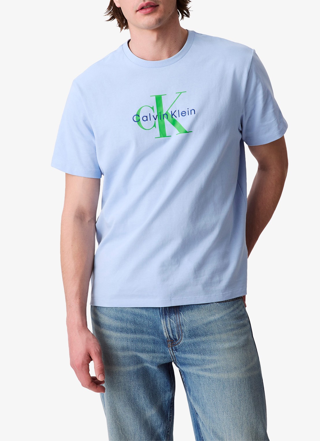 Calvin Klein Mono T-shirt met logo - detail 4 lichtblauw