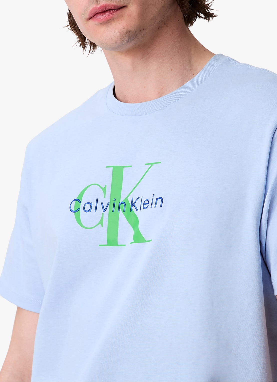 Calvin Klein Mono T-shirt met logo - detail 5 lichtblauw