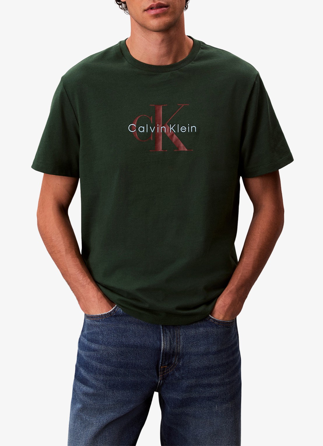 Calvin Klein Mono T-shirt met logo - detail 3 legergroen
