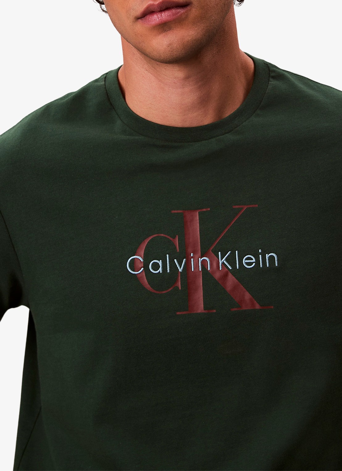 Calvin Klein Mono T-shirt met logo - detail 4 legergroen