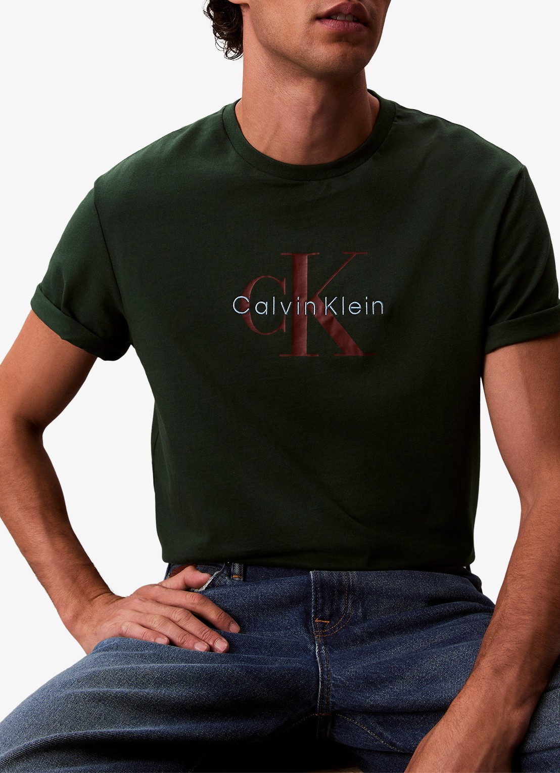 Calvin Klein Mono T-shirt met logo - detail 5 legergroen