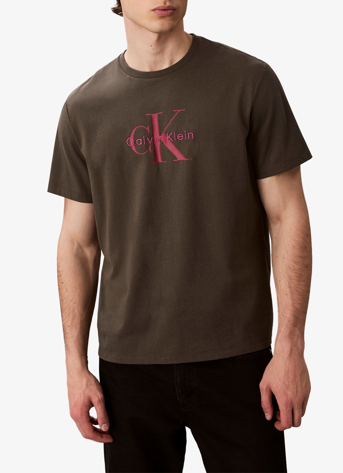 Calvin Klein Mono T-shirt met logo - detail staalblauw