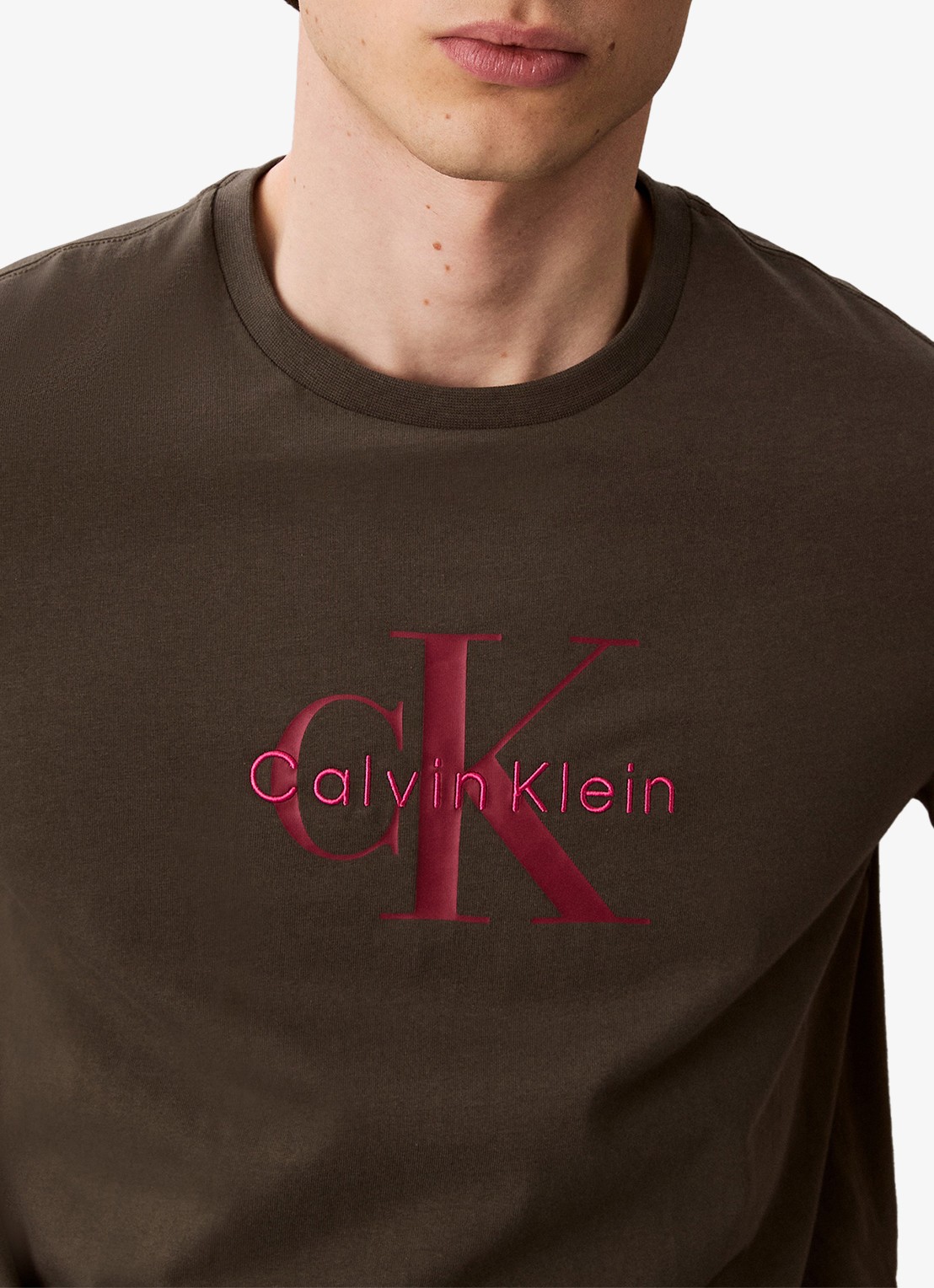 Calvin Klein Mono T-shirt met logo - detail 3 staalblauw